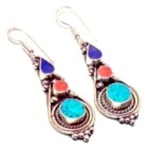 New Earrings Silver, Red Coral, Lapis & Turquoise